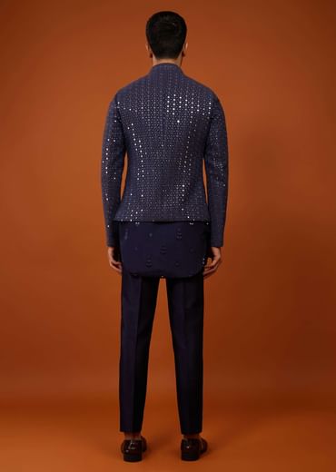 Midnight Blue Embroidered Indo-Western Bandi Set In Georgette