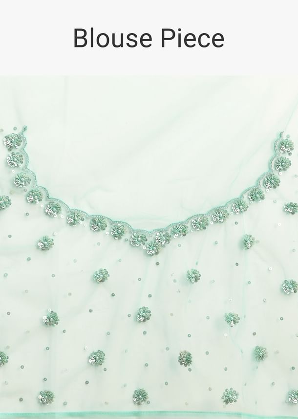 Blue Embroidered Net Saree With Unstitched Blouse