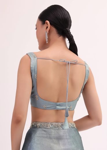 Blue Embroidered Saree With Unstitched Blouse