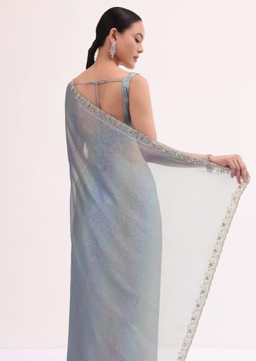 Blue Embroidered Saree With Unstitched Blouse
