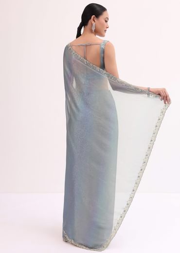 Blue Embroidered Saree With Unstitched Blouse