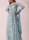 Blue Firozi Floral Print Anarkali Set In Chinon