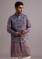 Blue Floral And Stripe Print Jacket Kurta Set In Silk