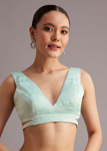 Blue Glass Tissue Saree With Cutdana Sequin And Beaded Embroidery