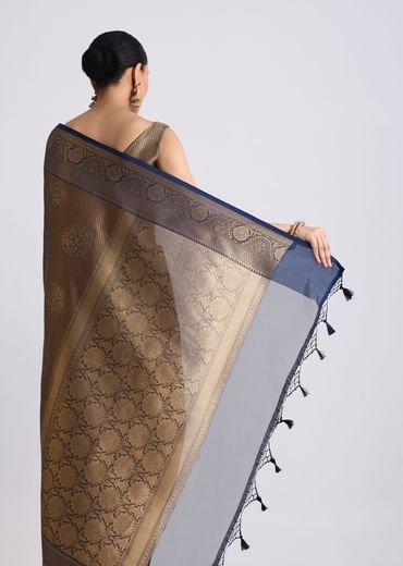 Blue Handloom Silk Saree With Woven Zari