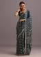 Blue Indigo Mirror And Ajrakh Print Embroidered Saree