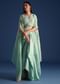 Blue Jacket With Draped Satin Skirt And Crop Top