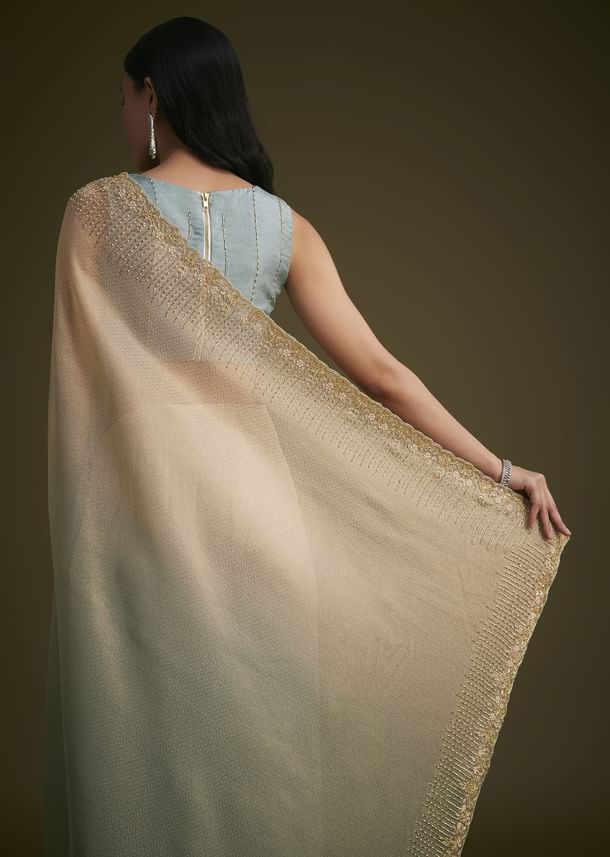 Blue Jacquard Saree With Cutdana And Stones Embroidery