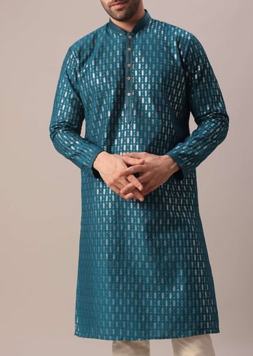 Blue Kurta Set In Art Silk With Sequin Embroidery