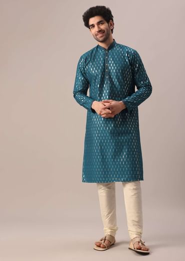 Blue Kurta Set In Art Silk With Sequin Embroidery