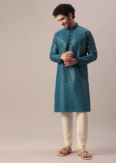Blue Kurta Set In Art Silk With Sequin Embroidery
