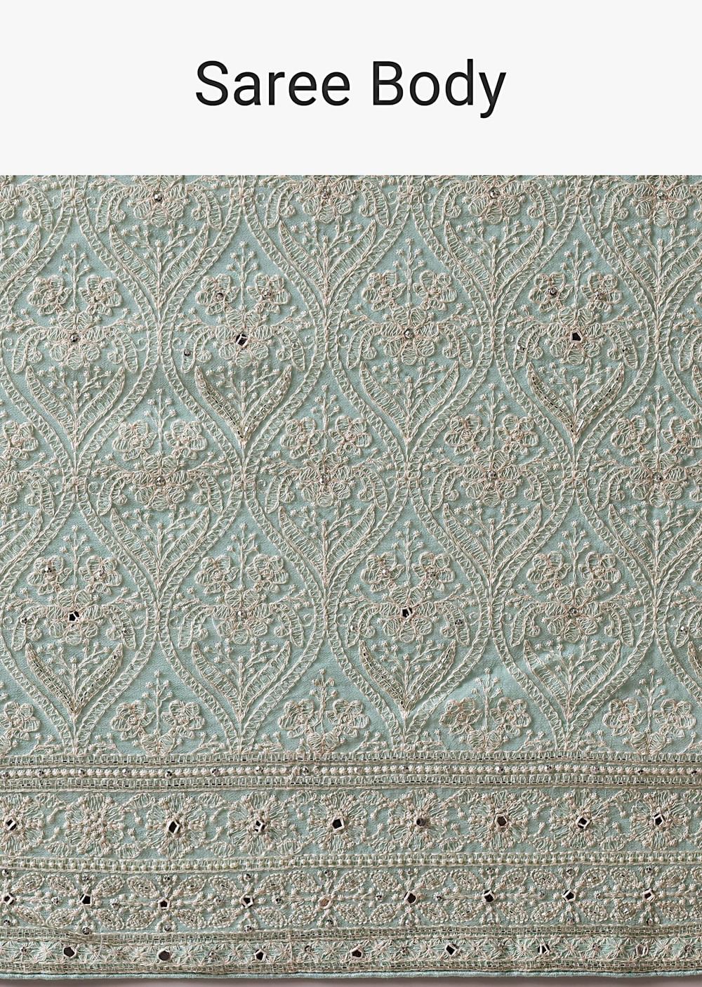 Blue Lucknowi Chikankari Saree With Sequin Work And Unstitched Blouse Piece