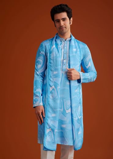 Blue Marble Printed Kurta Set