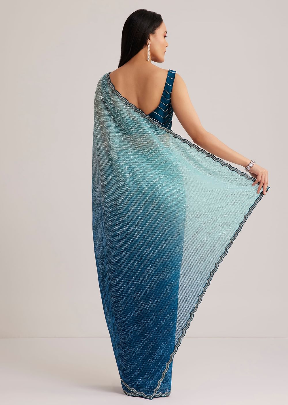 Blue Ombre Half And Half Sequins Saree