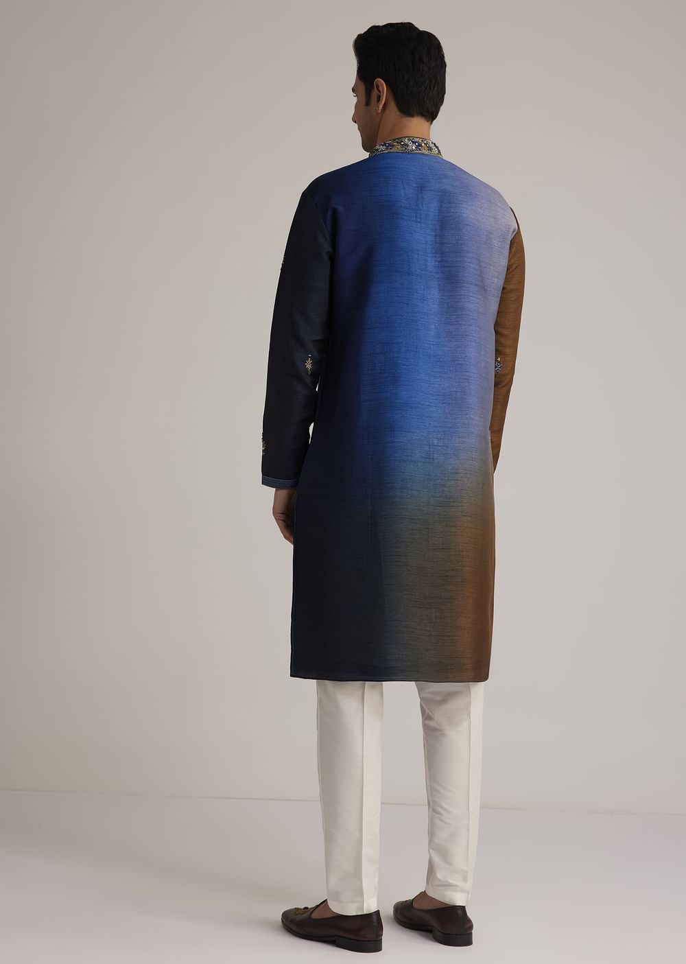 Blue Ombre Silk Kurta Set With Mirror Embellishments