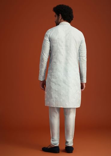 Blue Organza Aligarhi Kurta With Zari Embroidery