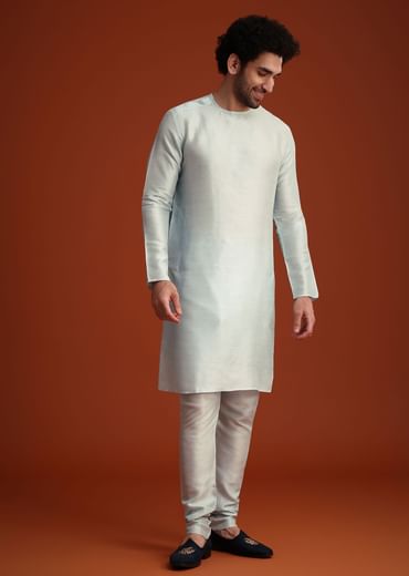 Blue Organza Aligarhi Kurta With Zari Embroidery