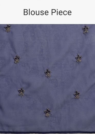 Blue Organza Cutdana Embroidered Saree With Unstitched Blouse