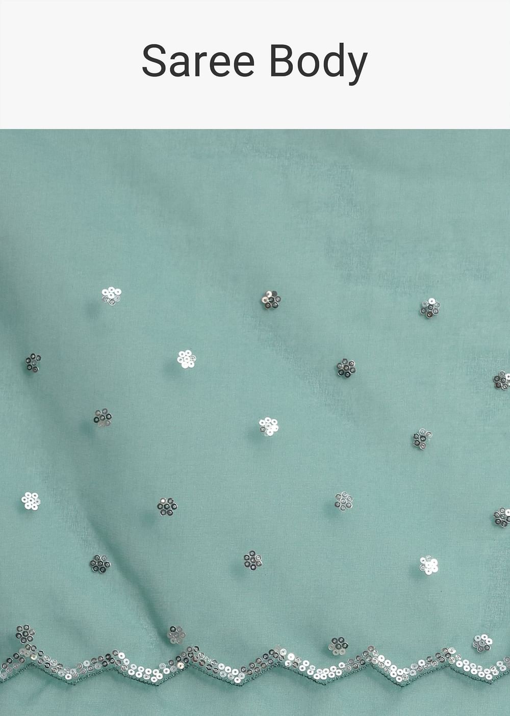 Blue Organza Floral Printed Saree In Sequin With Unstitched Blouse