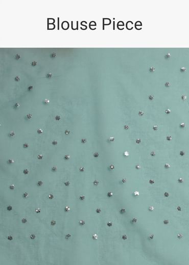 Blue Organza Floral Printed Saree In Sequin With Unstitched Blouse