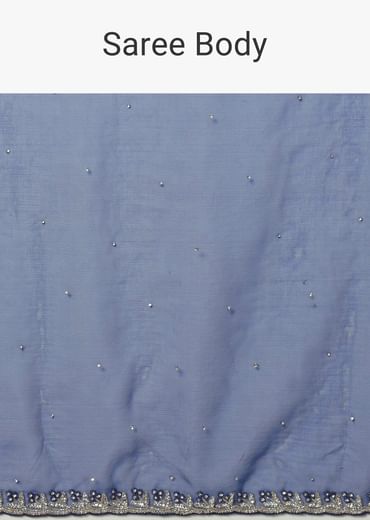 Blue Organza Saree With Stone Work And Unstitched Blouse Piece