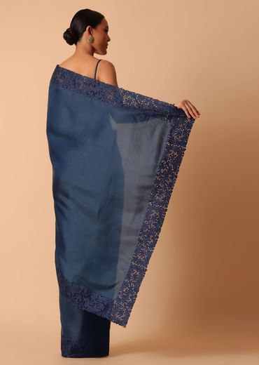 Blue Tussar Saree With Unstitched Blouse Piece