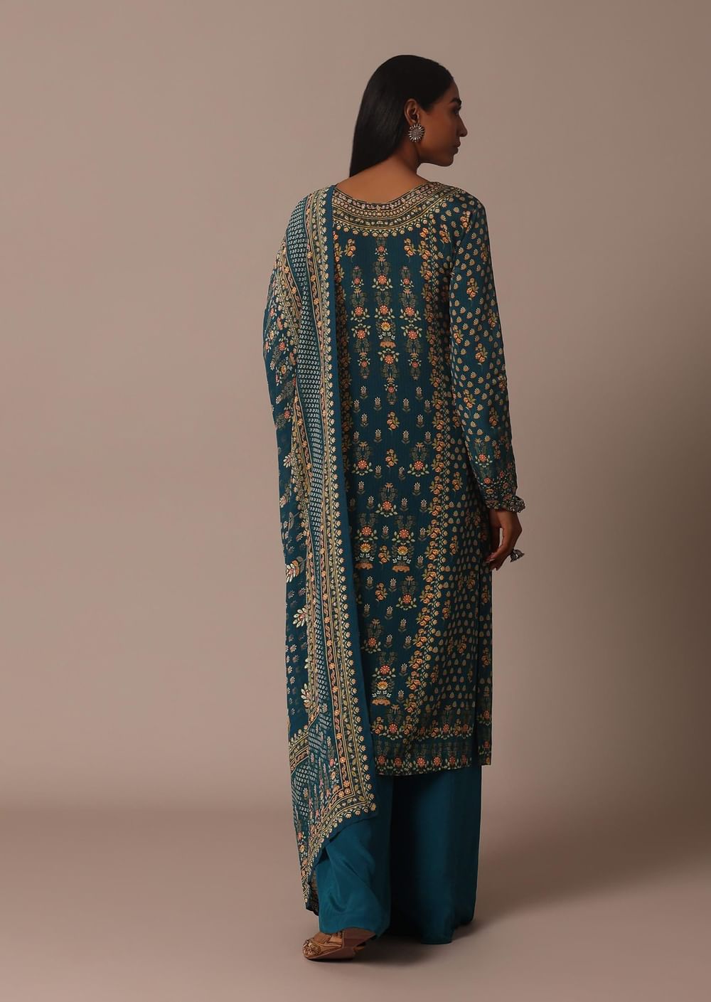 Blue Printed With Stone Detail Kurta Palazzo Set