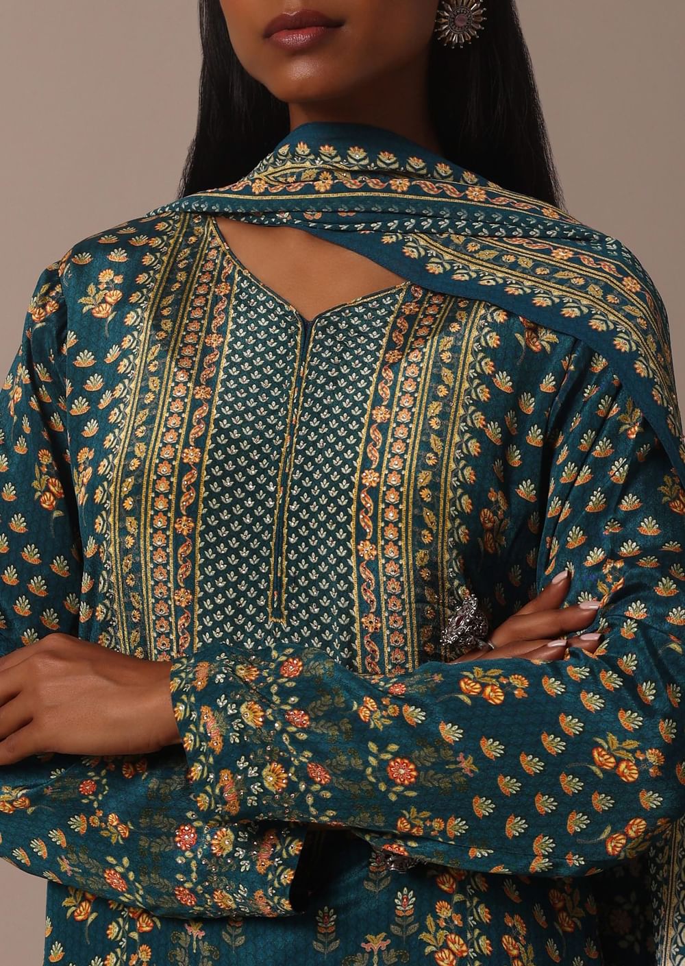 Blue Printed With Stone Detail Kurta Palazzo Set