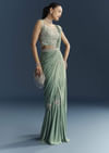 Blue Ready Pleated Saree With Cutdana And Sequins Work
