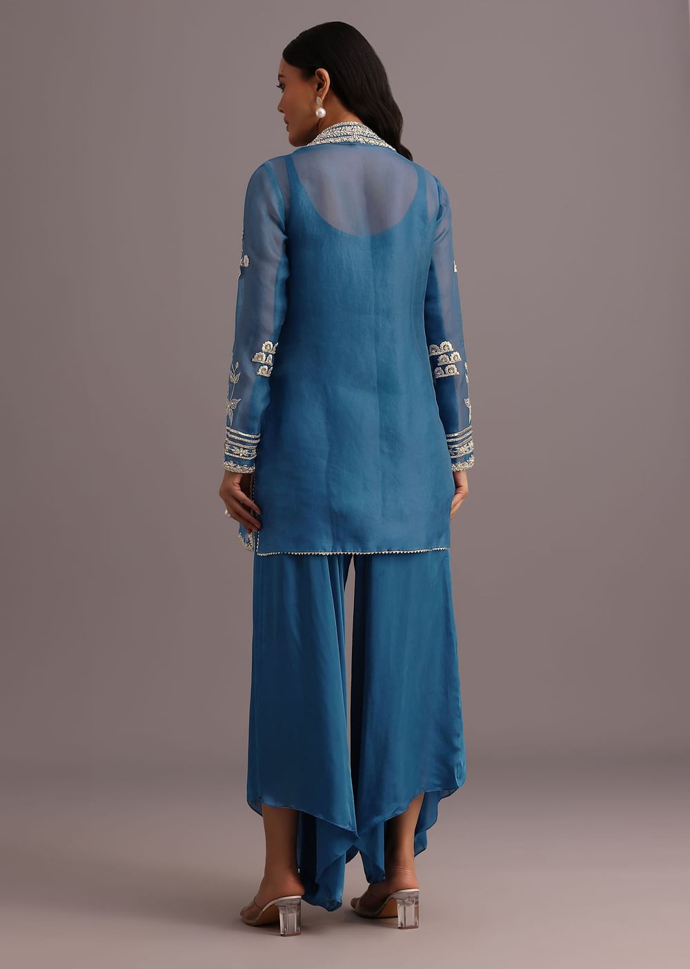 Blue Resham Work Kurti Palazzo Suit