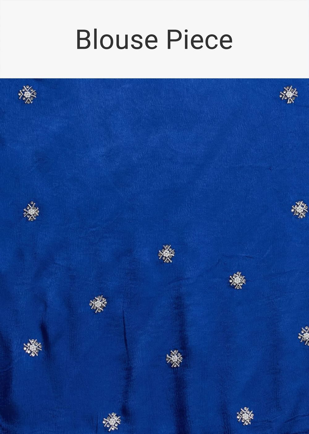 Blue Satin Saree With Stone Embellished Border And Unstitched Blouse Piece