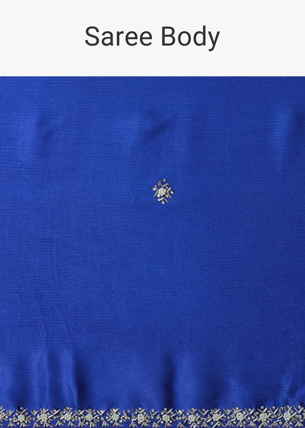 Blue Satin Saree With Stone Embellished Border And Unstitched Blouse Piece
