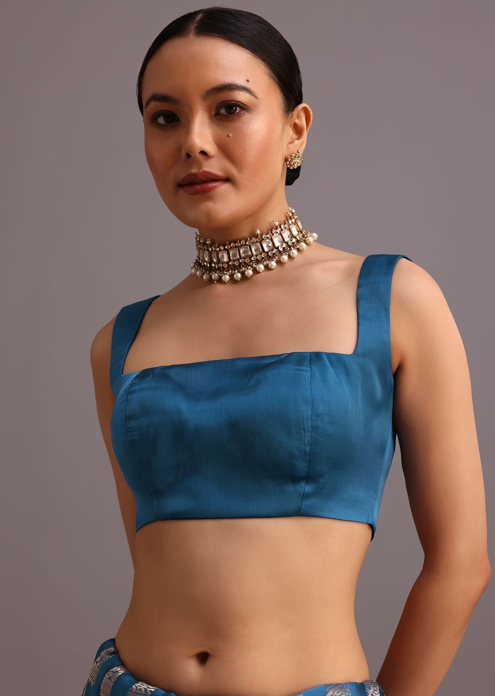 Blue Satin Silk Zari Woven Saree With Brocade Border