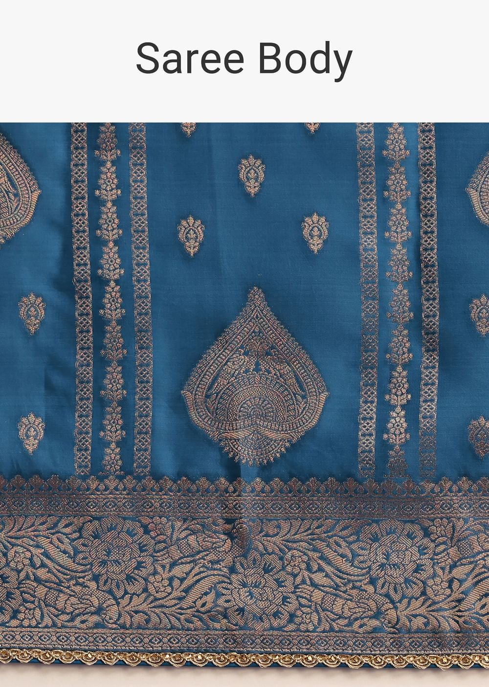 Blue Satin Silk Zari Woven Saree With Brocade Border