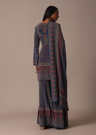 Blue Sharara Set With Printed And Stone Embellished Kurta