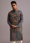 Blue Silk Floral And Stripe Print Jacket Kurta Set