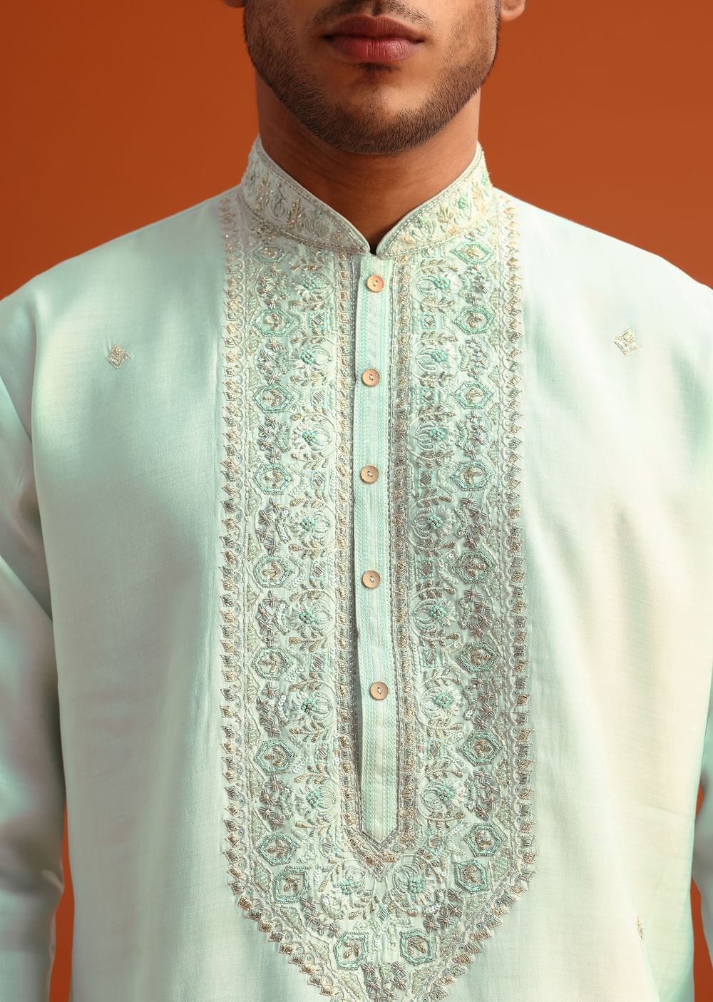 Blue Silk Hand Embroidered Kurta And Pant Set