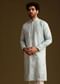 Blue Silk Mandarin Collar Kurta Set With Embroidered Yoke