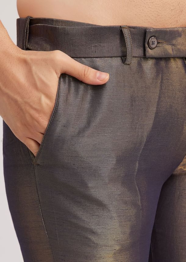 Blue Silk Open Sherwani Set With Zardosi And Mirror Work