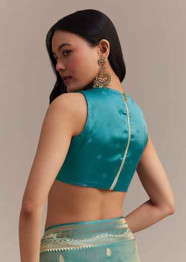 Blue Tissue Silk Saree With Chanderi Zari Weaving