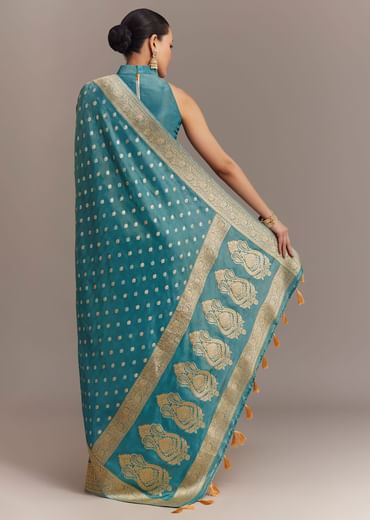 Blue Tissue Silk Saree With Zari Border Butti And Pallu