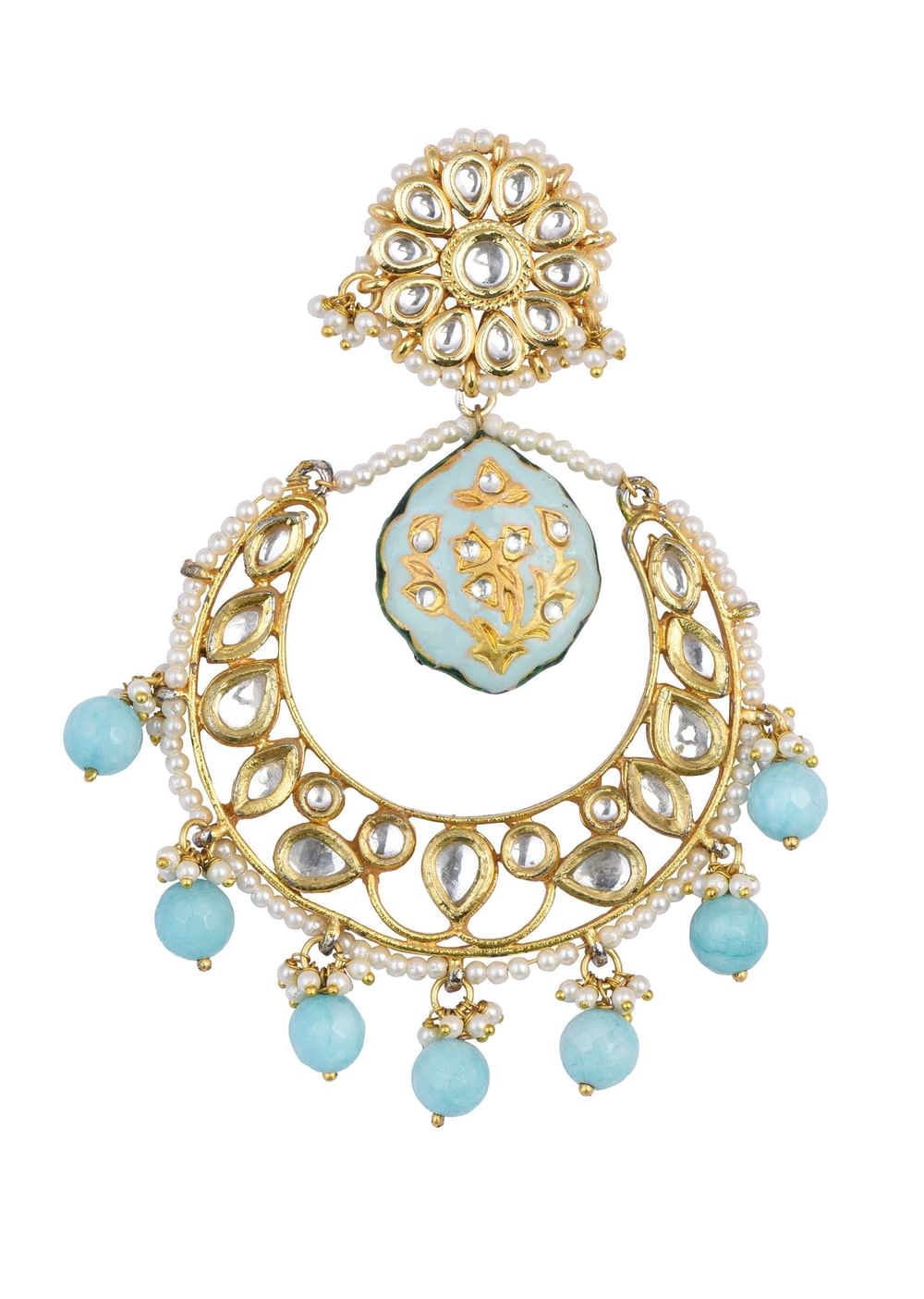 Blue Tone Kundan Chandali Earings With Beads