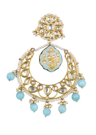 Blue Tone Kundan Chandali Earings With Beads