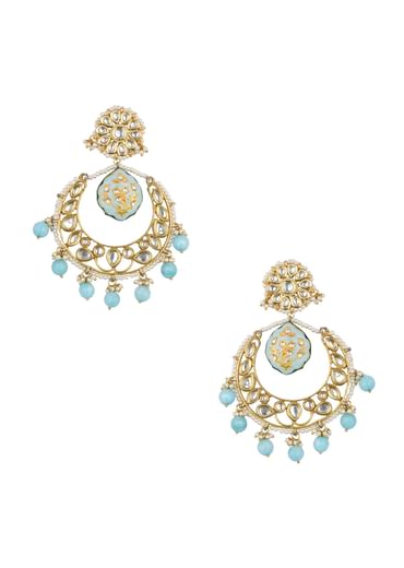 Blue Tone Kundan Chandali Earings With Beads
