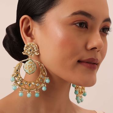 Blue Tone Kundan Chandali Earings With Beads