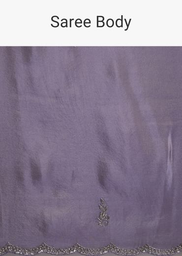 Blush Grey Tissue Saree With Cutdana And Sequins Embroidery And Scallop Border