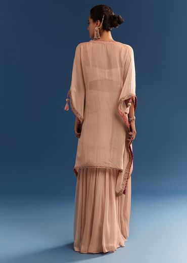 Blush Pink Embroidered Kaftan Sharara Set In Organza