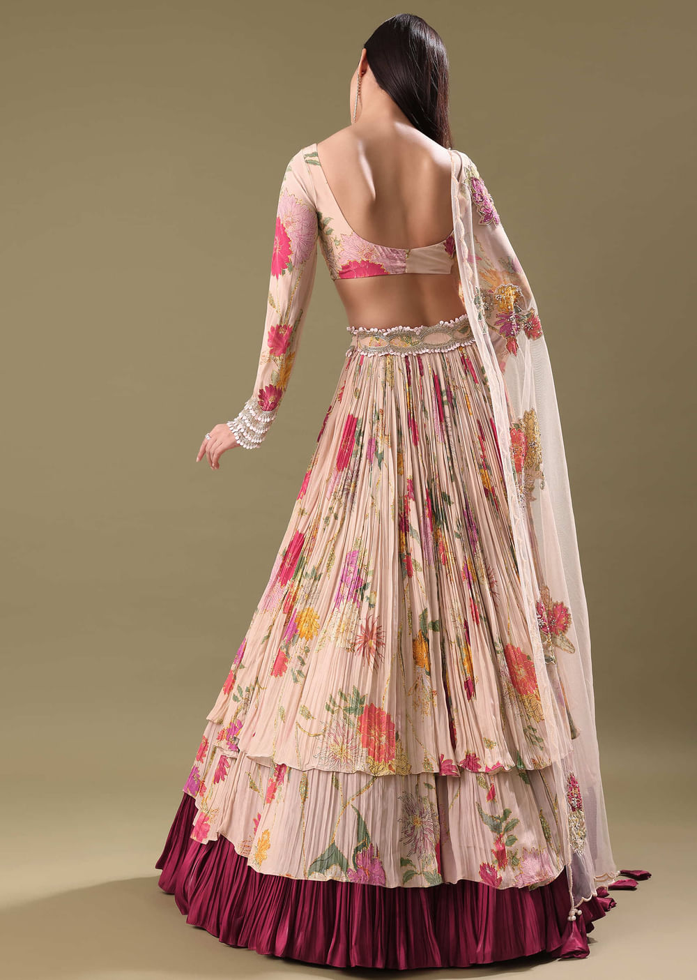 Blush Peach Floral Skirt And Blouse