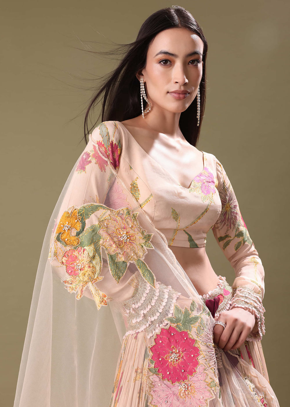 Blush Peach Floral Skirt And Blouse