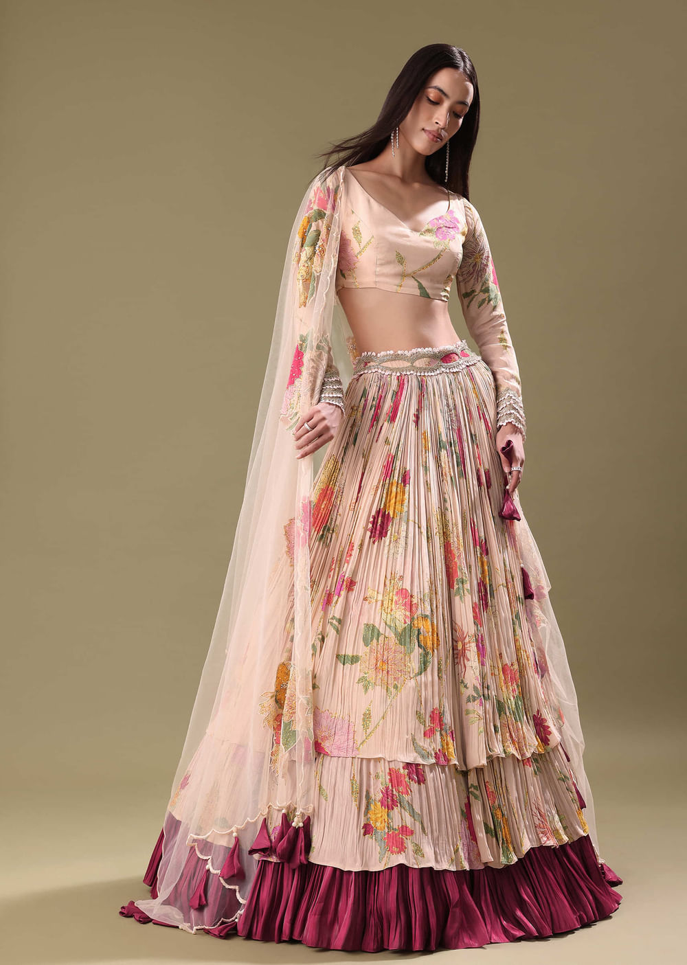 Blush Peach Floral Skirt And Blouse